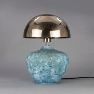 Lampe de table Lawson en céramique avec abat-jour en forme de dôme et en laiton, couleur bleu Terre