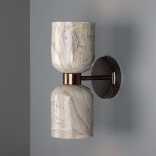 Sakura Marbled Ceramic and Brass Double Wall Sconce, Antique Brass