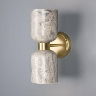 Sakura Marbled Ceramic and Brass Double Wall Light, Satin Brass