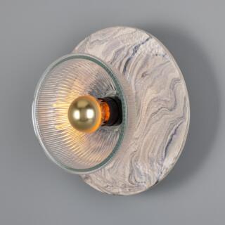 Soraya Glass and Marbled Ceramic Disc Wall Sconce, Powder-Coated Matte Black