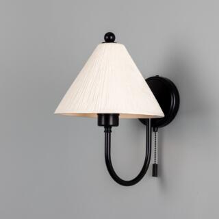 Tilia Organic Ceramic Cone Wall Sconce 9.4", Matte White Striped, Powder-Coated Matte Black