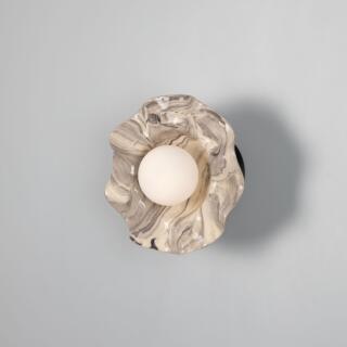 Rivale Wall Light with Wavy Marbled Ceramic Shade, Powder-Coated Matte Black