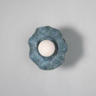 Rivale Wall Light with Wavy Ceramic Shade, Blue Earth, Antique Silver