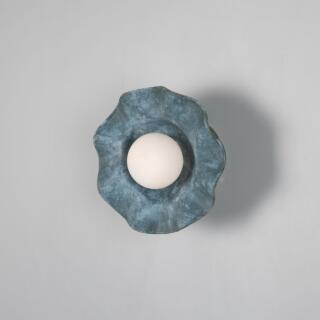 Rivale Wall Sconce with Wavy Ceramic Shade, Blue Earth, Antique Silver