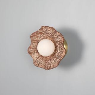 Rivale Wall Sconce with Wavy Ceramic Shade, Red Iron, Satin Brass