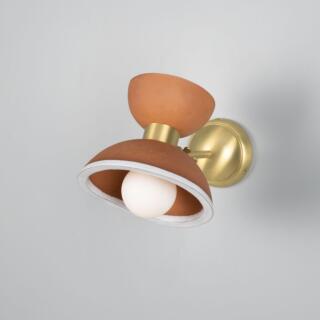 Nakaii Organic Ceramic Wall Sconce, Terracotta & White, Satin Brass