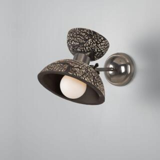 Nakaii Organic Ceramic Wall Sconce, Black Clay, Antique Silver