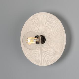 Bog Oak Organic Ceramic Disc Wall Sconce, Matte White Striped, Powder-Coated Matte Black