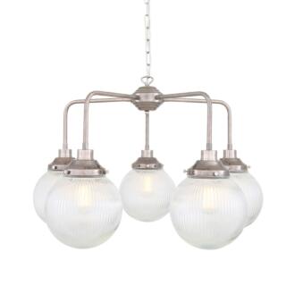 Genoa Prismatic Glass Chandelier, Five-Light, Antique Silver