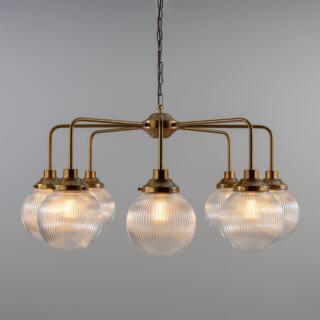 Genoa Prismatic Glass Chandelier, Eight-Light, Antique Brass