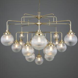 Genoa Prismatic Glass Chandelier, 21-Light, Polished Brass