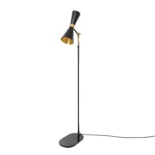 Cairo Mid-Century Contemporary Brass Floor Lamp, Powder Coated Matte Black and Polished Brass