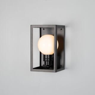 Hamilton Outdoor Box Lantern Wall Light IP65, Powder-Coated Matte Black, Opal Glass Globe