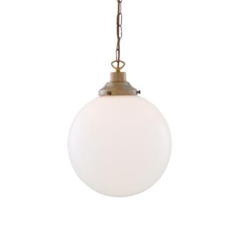 Yerevan Classic Opal Glass Globe Pendant Light 30cm, Antique Brass