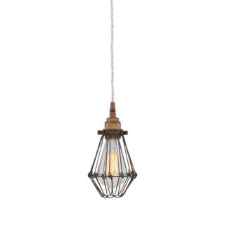 Praia Bronze Industrial Bulb Cage Pendant Light, Ivory Cable