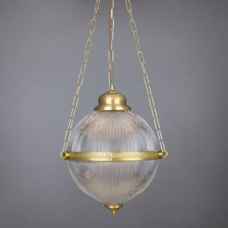 Blaenau Victorian Holophane Glass Pendant Light, Satin Brass