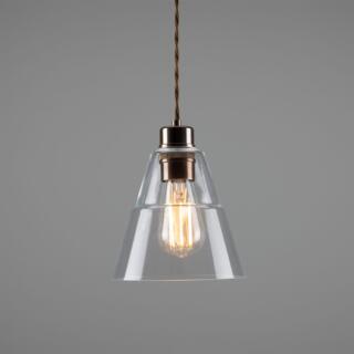 Lyx Contemporary Clear Glass Cone Pendant Light 18cm, Antique Brass