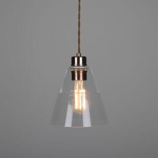 Lyx Contemporary Clear Glass Cone Pendant Light 18cm, Antique Brass