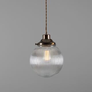 Stanley Small Holophane Globe Pendant Light 20cm, Antique Brass