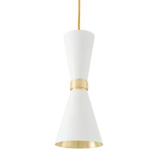 Cairo Mid-Century Brass Pendant Light, Polished Brass and White