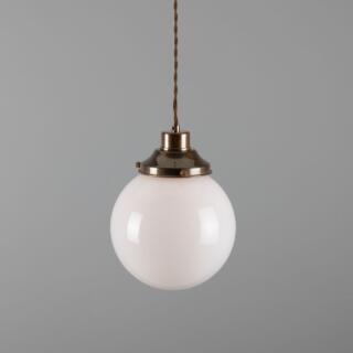 Gentry Small Opal Glass Globe Pendant Light 7.9", Antique Brass