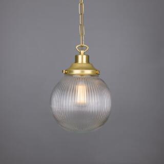 Fitzroy Small Prismatic Glass Globe Pendant Light 20cm, Satin Brass