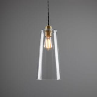 Malang Tall Slender Clear Glass Pendant Light 5.5", Satin Brass