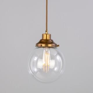 Virginia Small Clear Glass Globe Pendant Light 7.9", Antique Brass