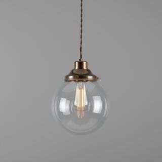 Virginia Small Clear Glass Globe Pendant Light 20cm, Antique Brass
