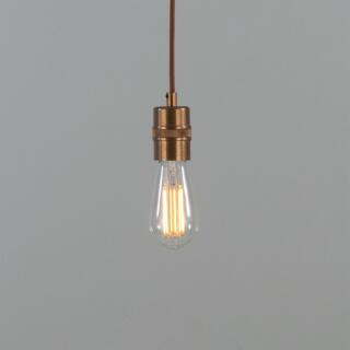 Devon Minimalist Exposed Bulb Brass Pendant Light, Antique Brass