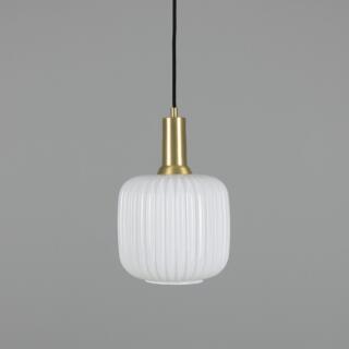 Nahla Reeded Glass and Brass Pendant 20cm, Satin Brass, Opal Glass Shade