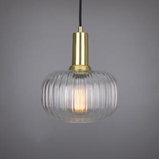 Nehir Reeded Glass and Brass Pendant 20cm, Polished Brass