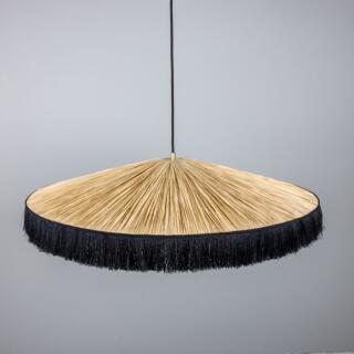 Syracuse Raffia Tassel Pendant Light 78cm, Satin Brass, Black Tassel