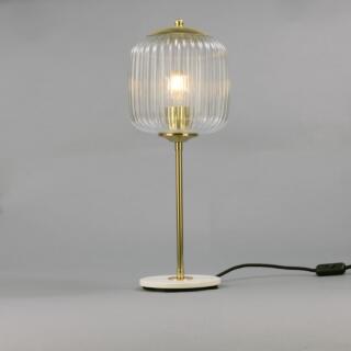 Astoria Reeded Glass and Brass Table Lamp, Satin Brass, White Base