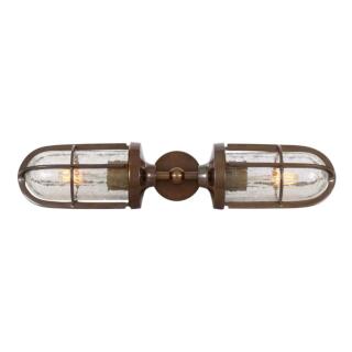 Clayton Double Well Glass Wall Light IP54, Crackled Glass, Antique Brass