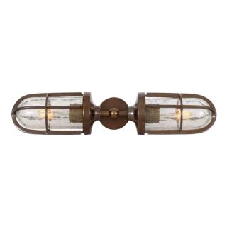 Clayton Double Well Glass Wall Sconce IP54, Crackled Glass, Antique Brass