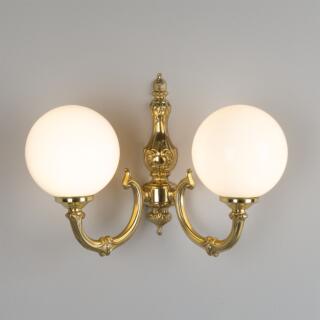 Ben Two-Arm Brass Wall Sconce with Opal Glass Globes, Polished Brass