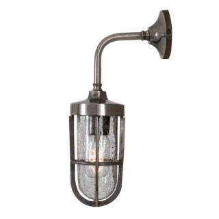 Carac Industrial Well Glass Outdoor Wall Sconce IP65, Antique Silver and Crackled Glass