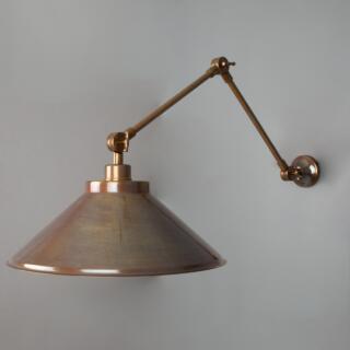 Rio Adjustable Arm Wall Sconce with Brass Shade, Antique Brass