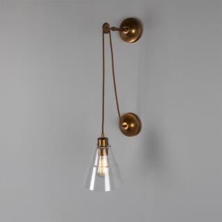 Rigale Industrial Pulley Wall Sconce with Stepped Glass Lamp Shade, Antique Brass