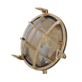 Adoo Nautical Round Bulkhead Wall Light 21cm IP54, Raw Brass