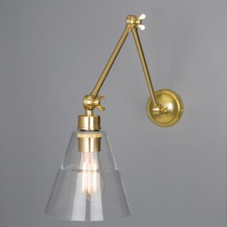Lyx Clear Glass Cone Adjustable Arm Wall Sconce, Polished Brass