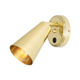 Cashel Modern Brass Cone Wall Light with Switch, Polished Brass