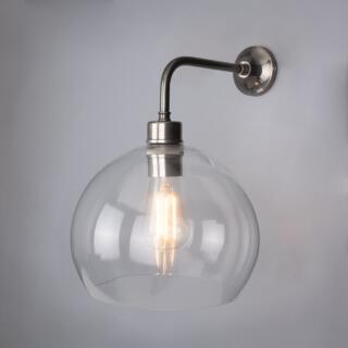 Eden Clear Open Glass Globe Wall Sconce 25cm, Antique Silver