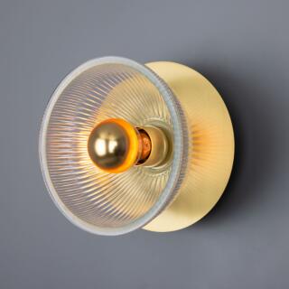 Eclipse Brass and Prismatic Glass Dish Wall Sconce, Satin Brass