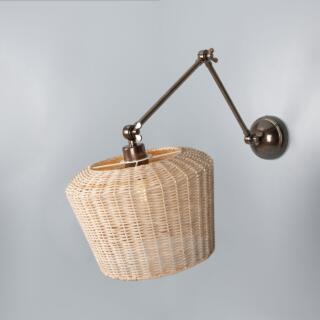 Manila Adjustable Arm Wall Light with Large Rattan Shade, Antique Brass