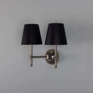 Bursa Modern Brass Double Wall Sconce with Fabric Shades, Antique Silver