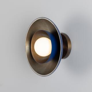 Marrakesh Art Deco Wall Light 25cm, Antique Brass and Powder-Coated Sapphire Blue