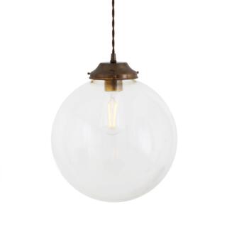 Virginia Clear Glass Globe Pendant Light 30cm, Antique Brass