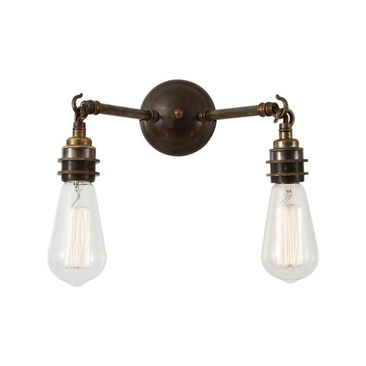 Arrigo Double Bare Bulb Vintage Wall Sconce, Antique Brass Arrigo Double Bare Bulb Vintage Wall Sconce, Antique Brass